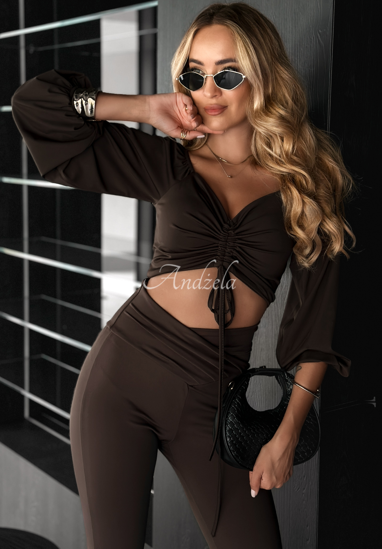 Bluse mit Kordelzug Tell Me When Schokoladenbraun