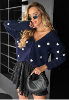 Krótki Cardigan w serduszka Slowly Kiss Dunkelblau