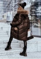 Długa pikowana Jacke z futerkiem Snow Offense Schokoladenbraun II