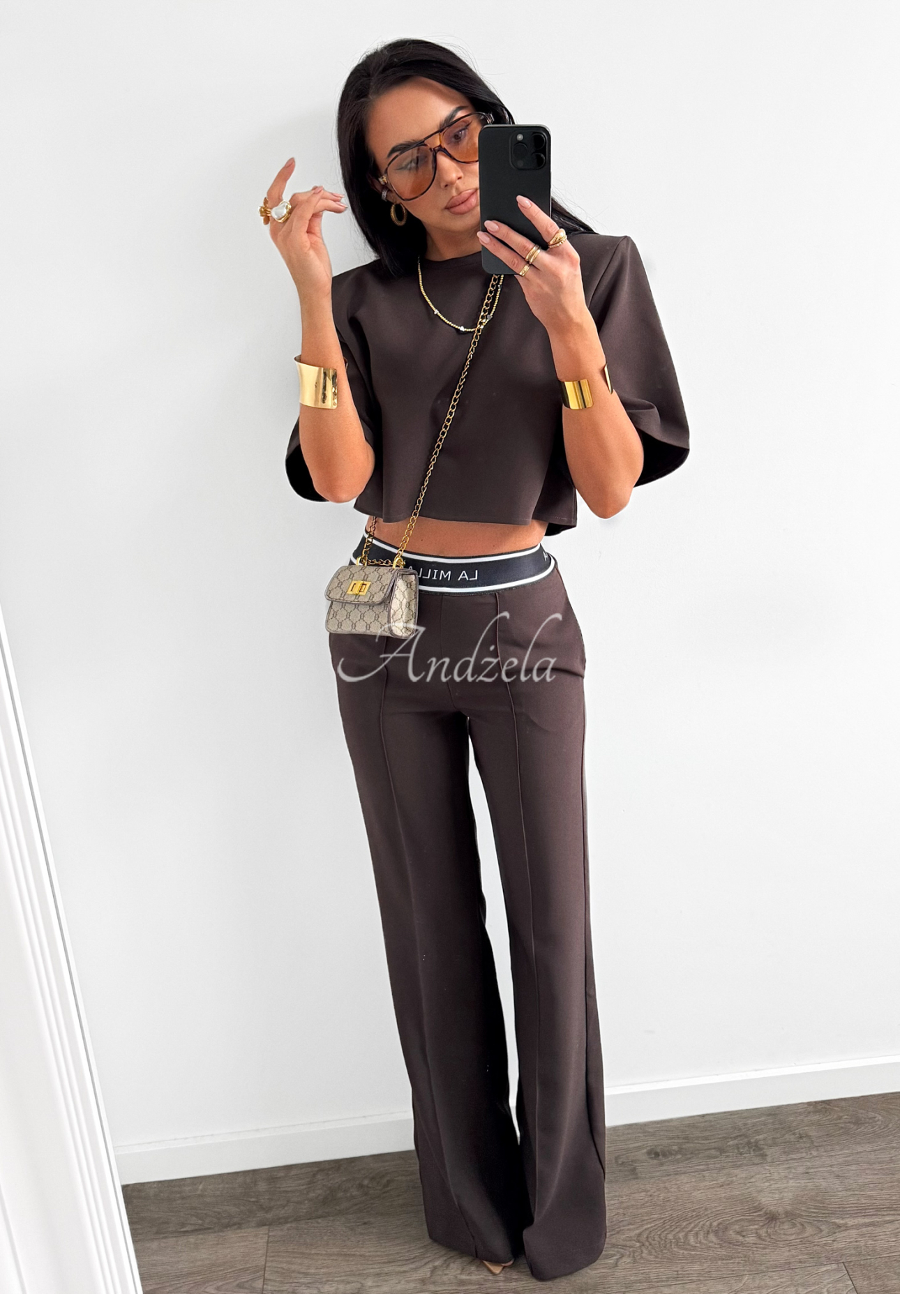 Eleganckie Hose wide leg La Milla Sunshine Elegance Schokoladenbraun