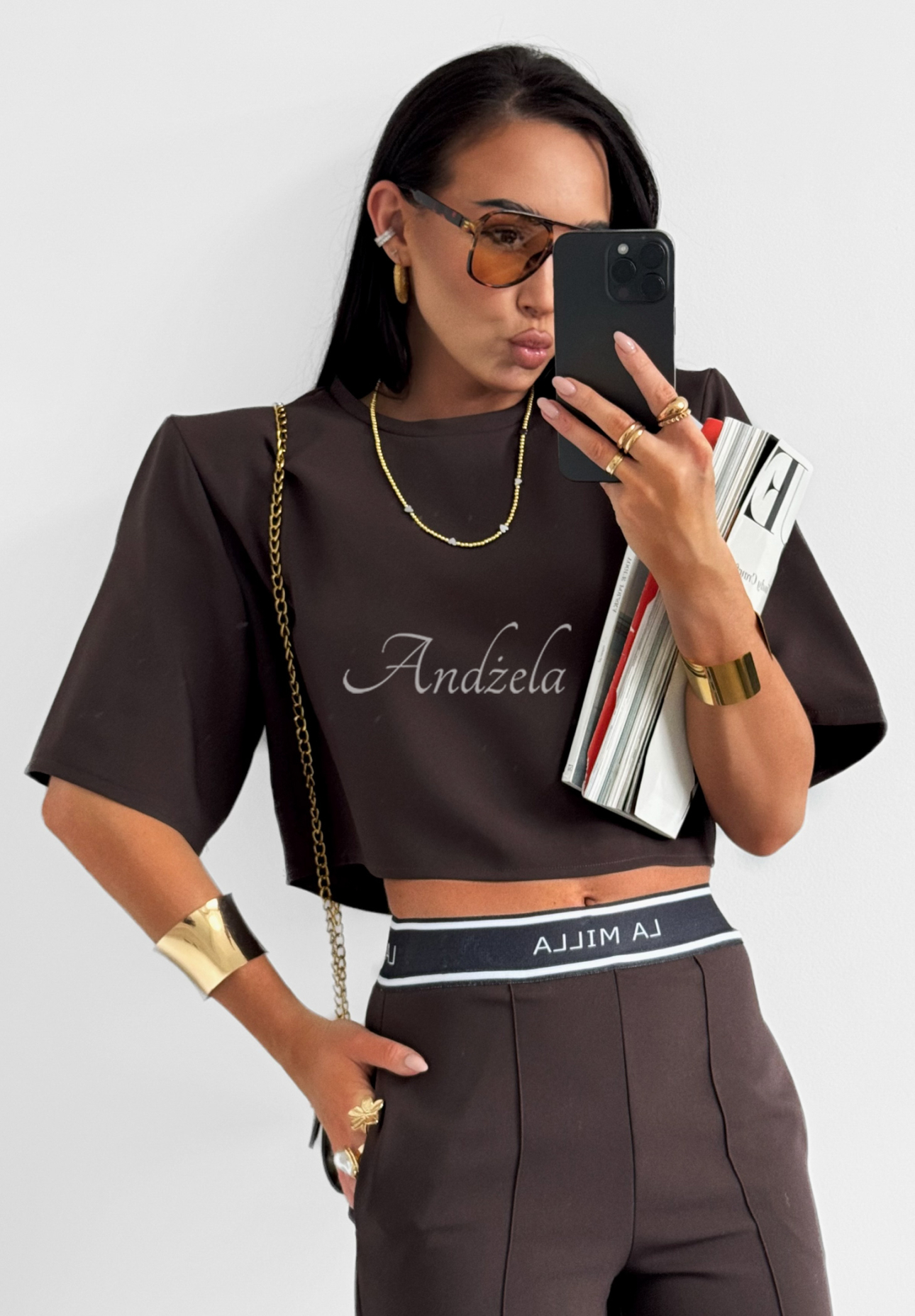 Eleganckie Hose wide leg La Milla Sunshine Elegance Schokoladenbraun