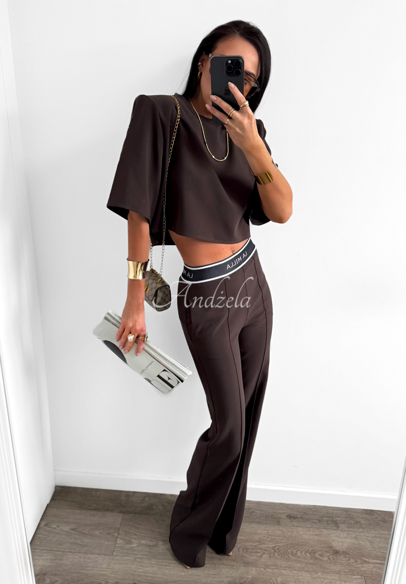 Eleganckie Hose wide leg La Milla Sunshine Elegance Schokoladenbraun