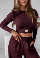Set prążkowana Bluse i Hose wide leg Don’t Stop wino