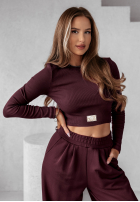 Set prążkowana Bluse i Hose wide leg Don’t Stop wino