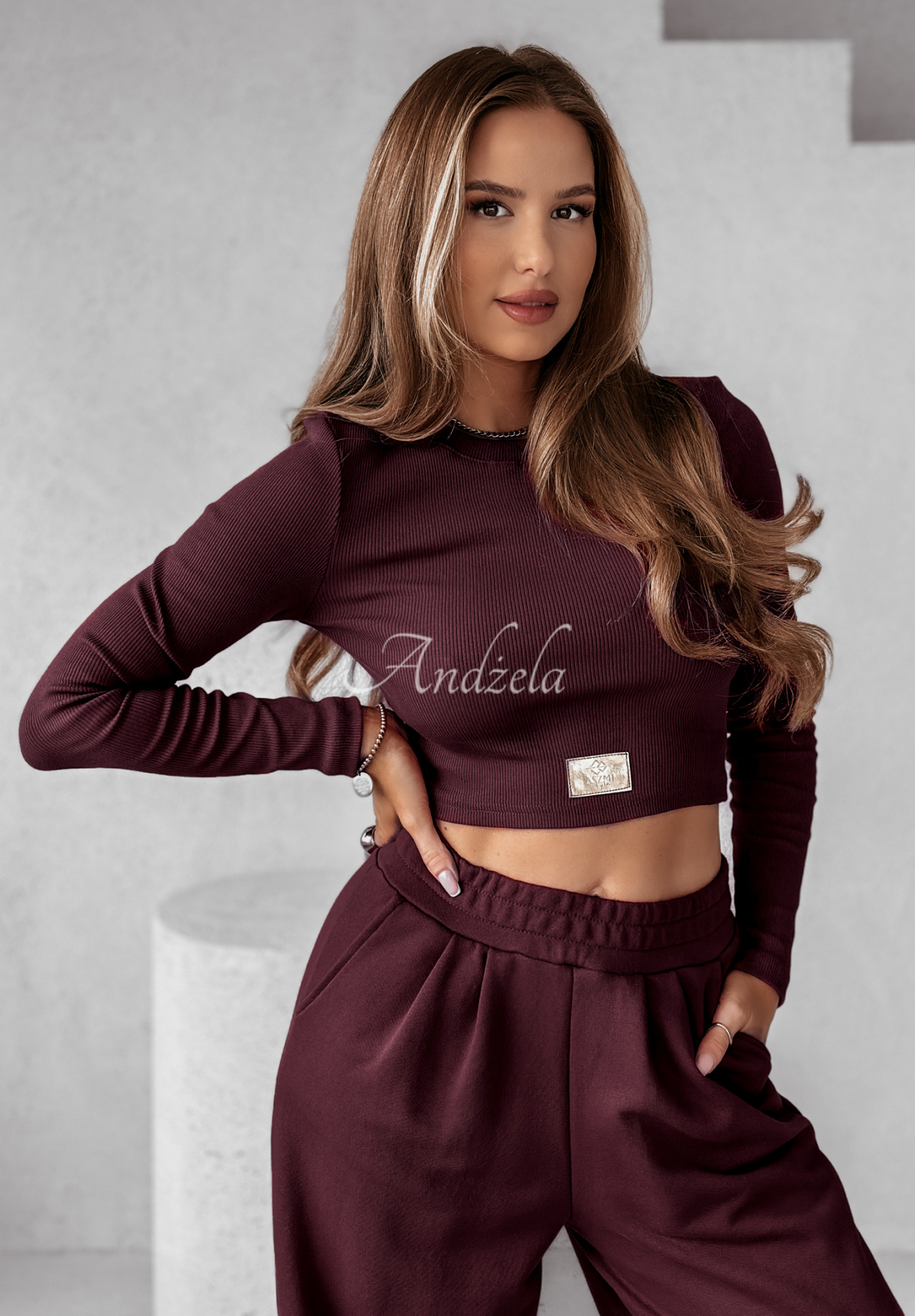 Set gestreifte Bluse und Hose wide leg Don’t Stop Wein