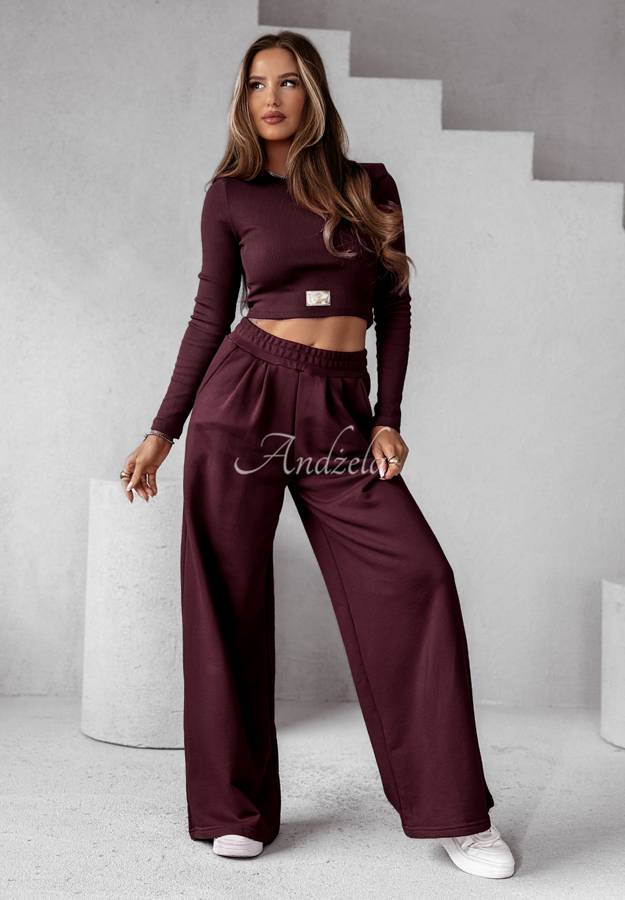 Set gestreifte Bluse und Hose wide leg Don’t Stop Wein
