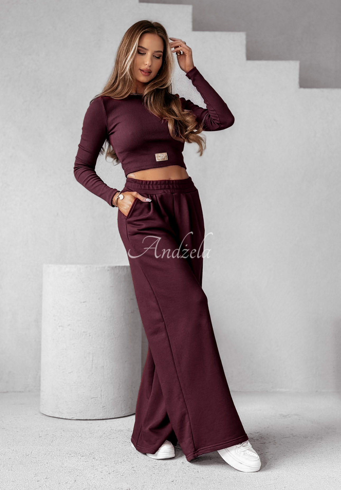 Set gestreifte Bluse und Hose wide leg Don’t Stop Wein