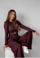 Set prążkowana Bluse i Hose wide leg Don’t Stop wino