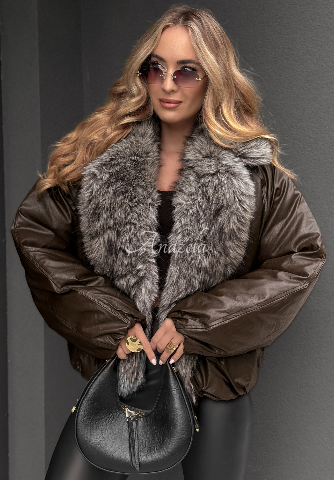 Bomberjacke mit Fell Homewood Schokoladenbraun