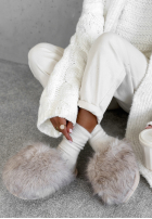 Pantoletten z futerkiem Fluffy Feet Beige