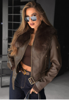 Skórzana Jacke z futerkiem Still Unread Schokoladenbraun