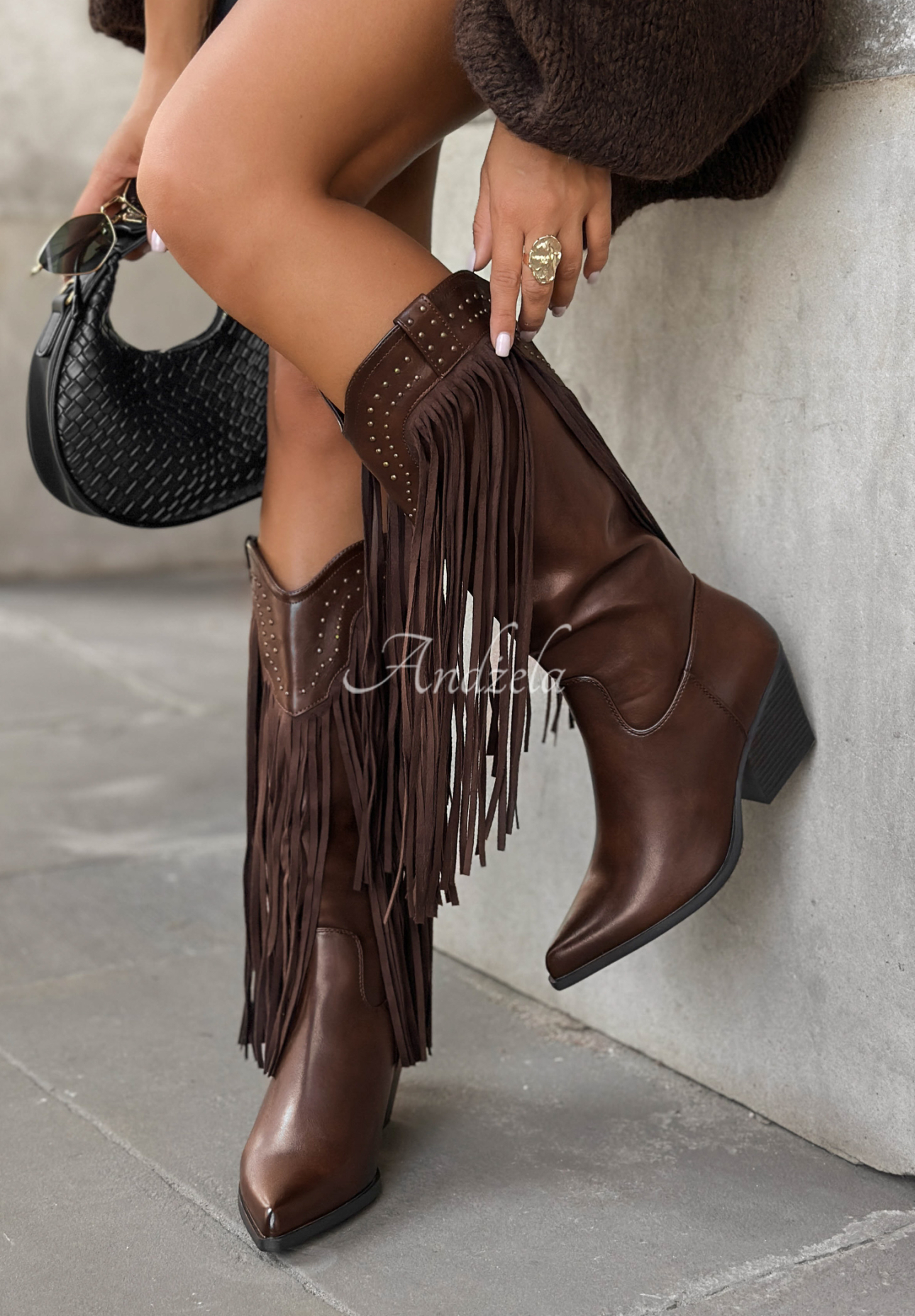 Cowboystiefel aus Leder mit Fransen Quiet Hours Schokoladenbraun