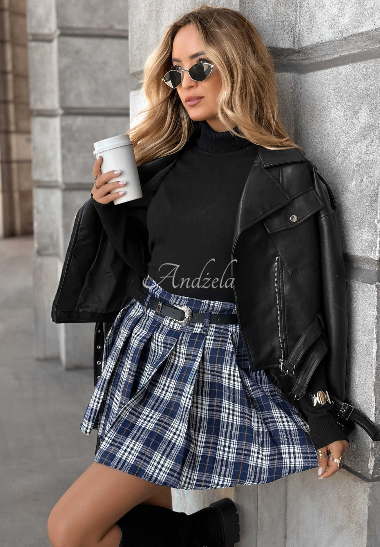 Plissierter Minirock mit Karomuster Still Autumn Dunkelblau