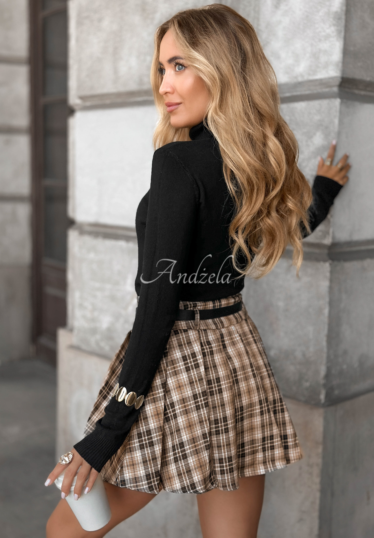 Plissierter Minirock mit Karomuster Still Autumn Beige