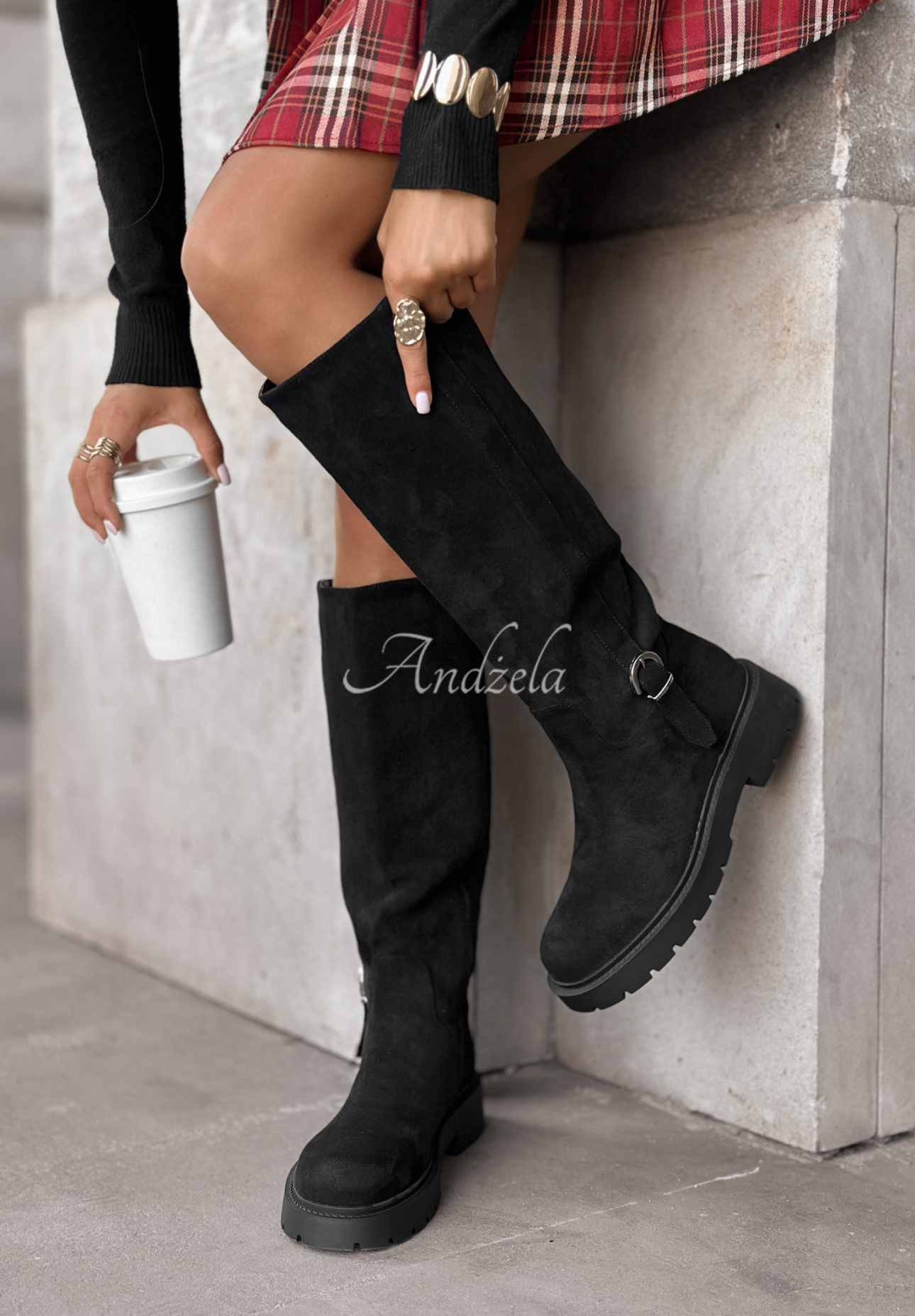 Lange Wildlederstiefel Under Umbrella Schwarz
