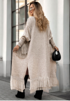 Długi Cardigan z frędzlami Find Her Glow Beige