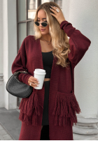 Długi Cardigan z frędzlami Find Her Glow Burgunderrot