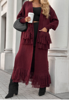 Długi Cardigan z frędzlami Find Her Glow Burgunderrot