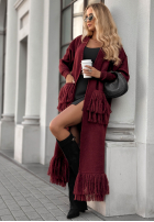 Długi Cardigan z frędzlami Find Her Glow Burgunderrot