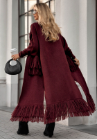 Długi Cardigan z frędzlami Find Her Glow Burgunderrot