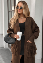 Długi Cardigan z frędzlami Find Her Glow Schokoladenbraun