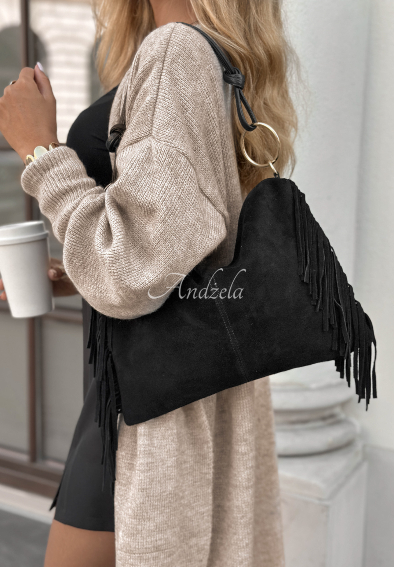 Wildledertasche mit Fransen Story Deleted Schwarz