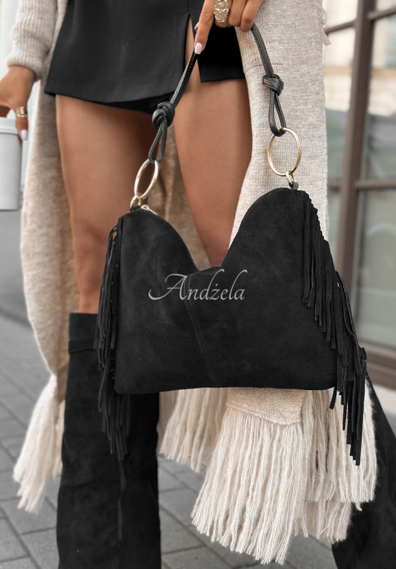 Wildledertasche mit Fransen Story Deleted Schwarz