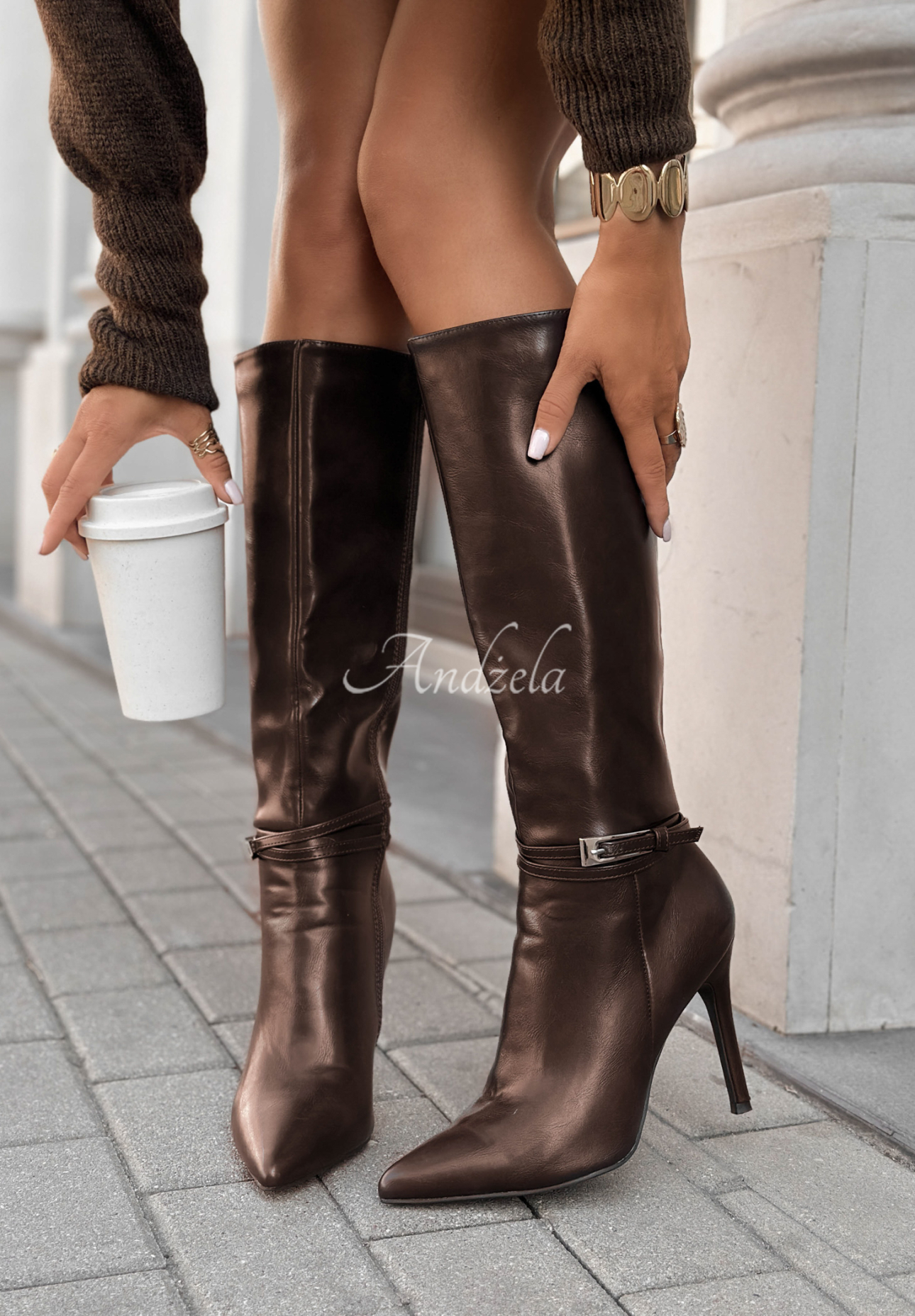 Absatz-Lederstiefel Fading Light Schokoladenbraun