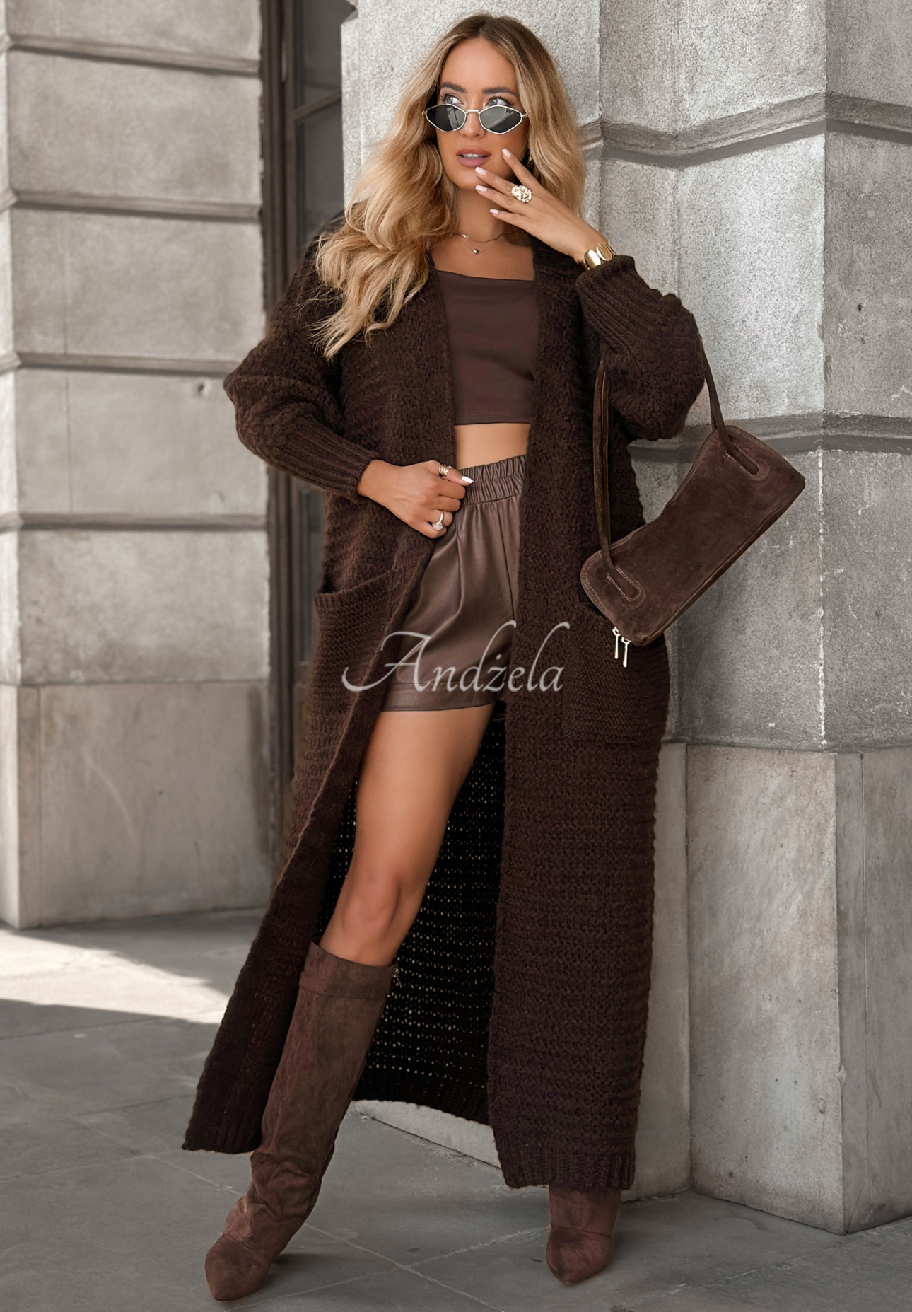 Lange Strickjacke New Jersey Schokoladenbraun