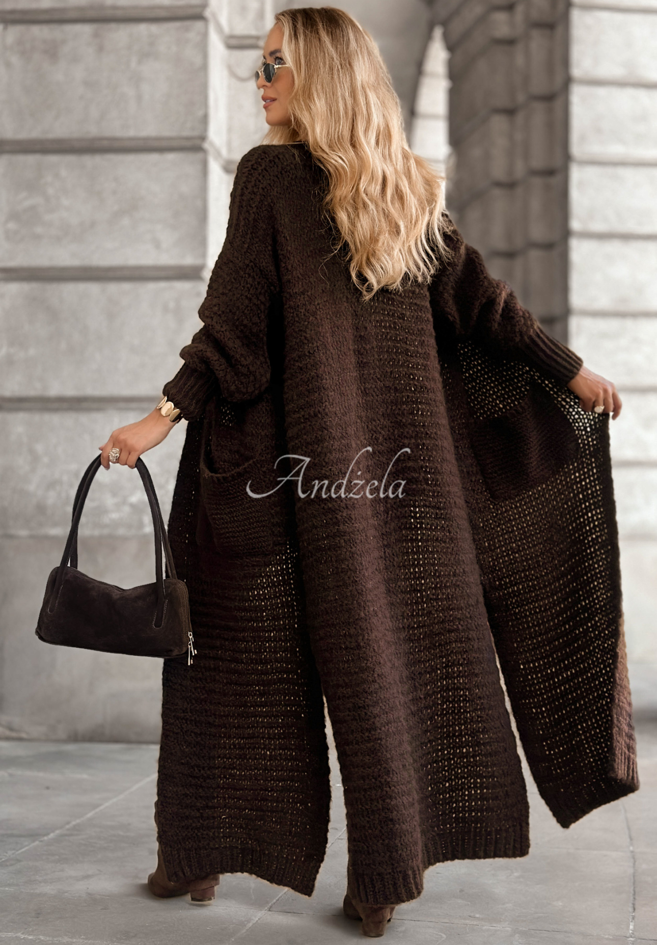 Lange Strickjacke New Jersey Schokoladenbraun