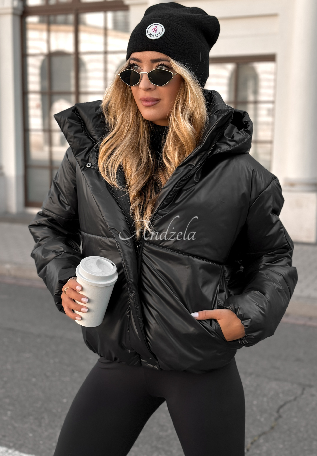 Steppjacke mit Kapuze Too Late Now Schwarz