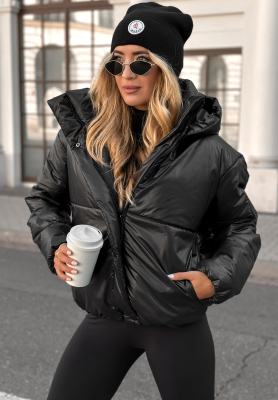 Steppjacke mit Kapuze Too Late Now Schwarz