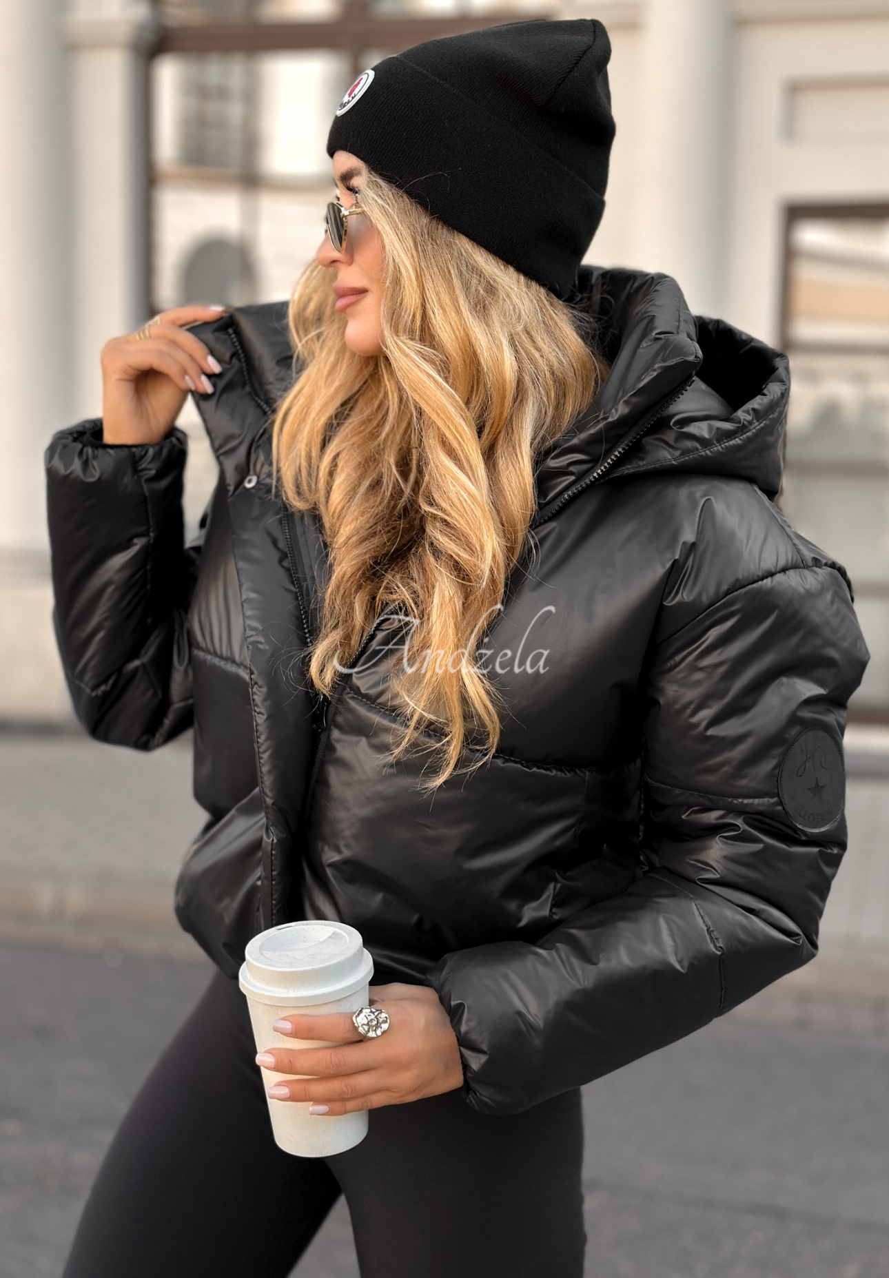 Steppjacke mit Kapuze Too Late Now Schwarz