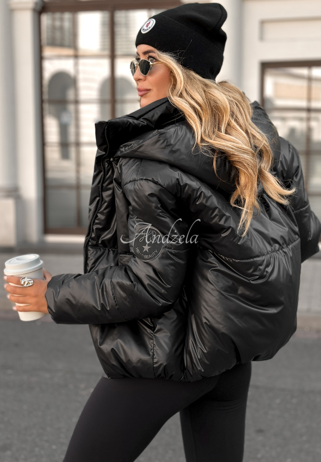Steppjacke mit Kapuze Too Late Now Schwarz