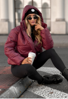 Pikowana Jacke z kapturem Too Late Now Burgunderrot