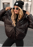 Pikowana Jacke z kapturem Too Late Now Schokoladenbraun