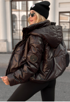 Pikowana Jacke z kapturem Too Late Now Schokoladenbraun