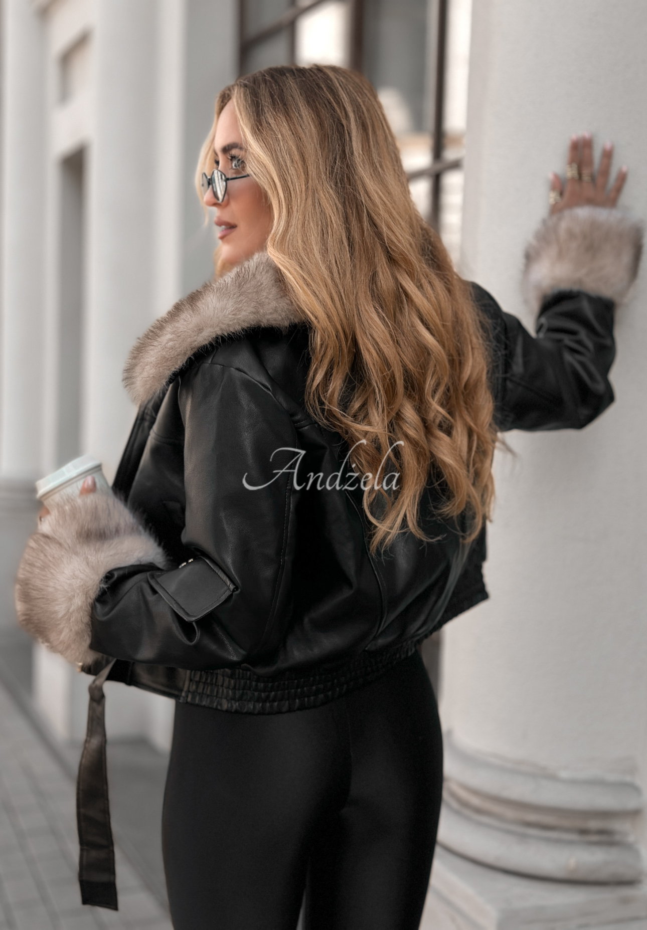 Lederjacke mit Pelz Never Say Never Schwarz