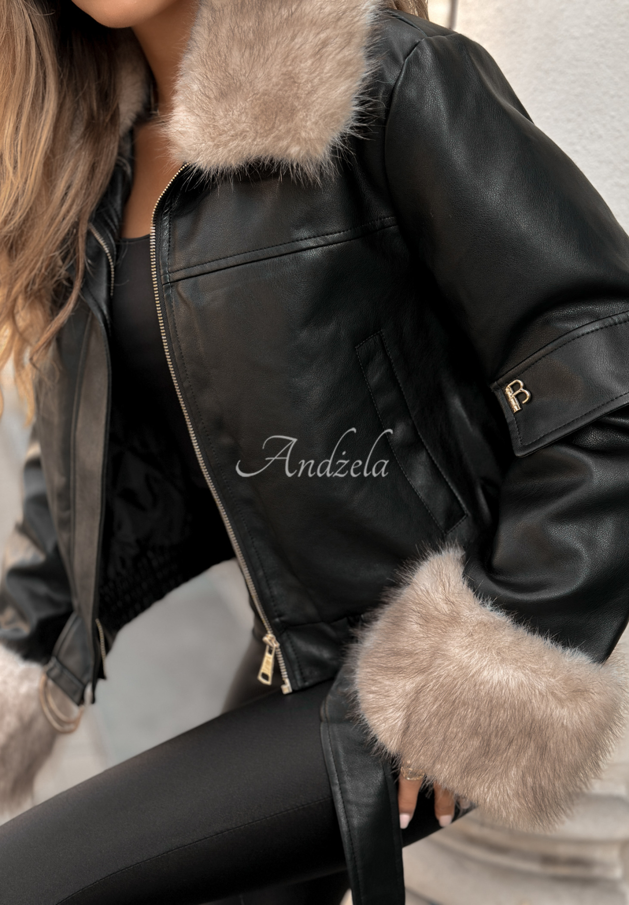 Lederjacke mit Pelz Never Say Never Schwarz