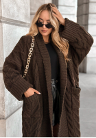 Długi pleciony Cardigan Only Forward Schokoladenbraun