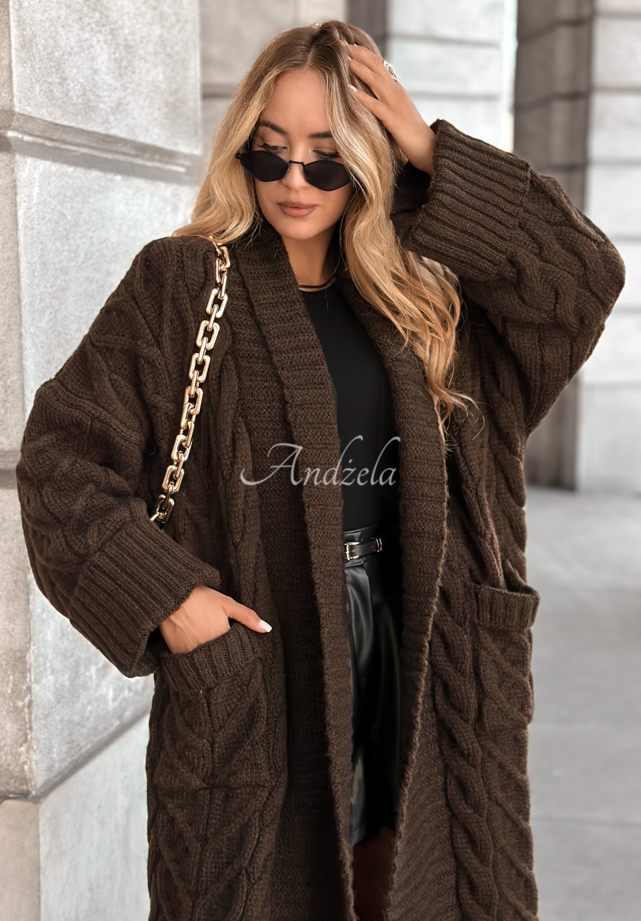Langer Strickcardigan Only Forward Schokoladenbraun