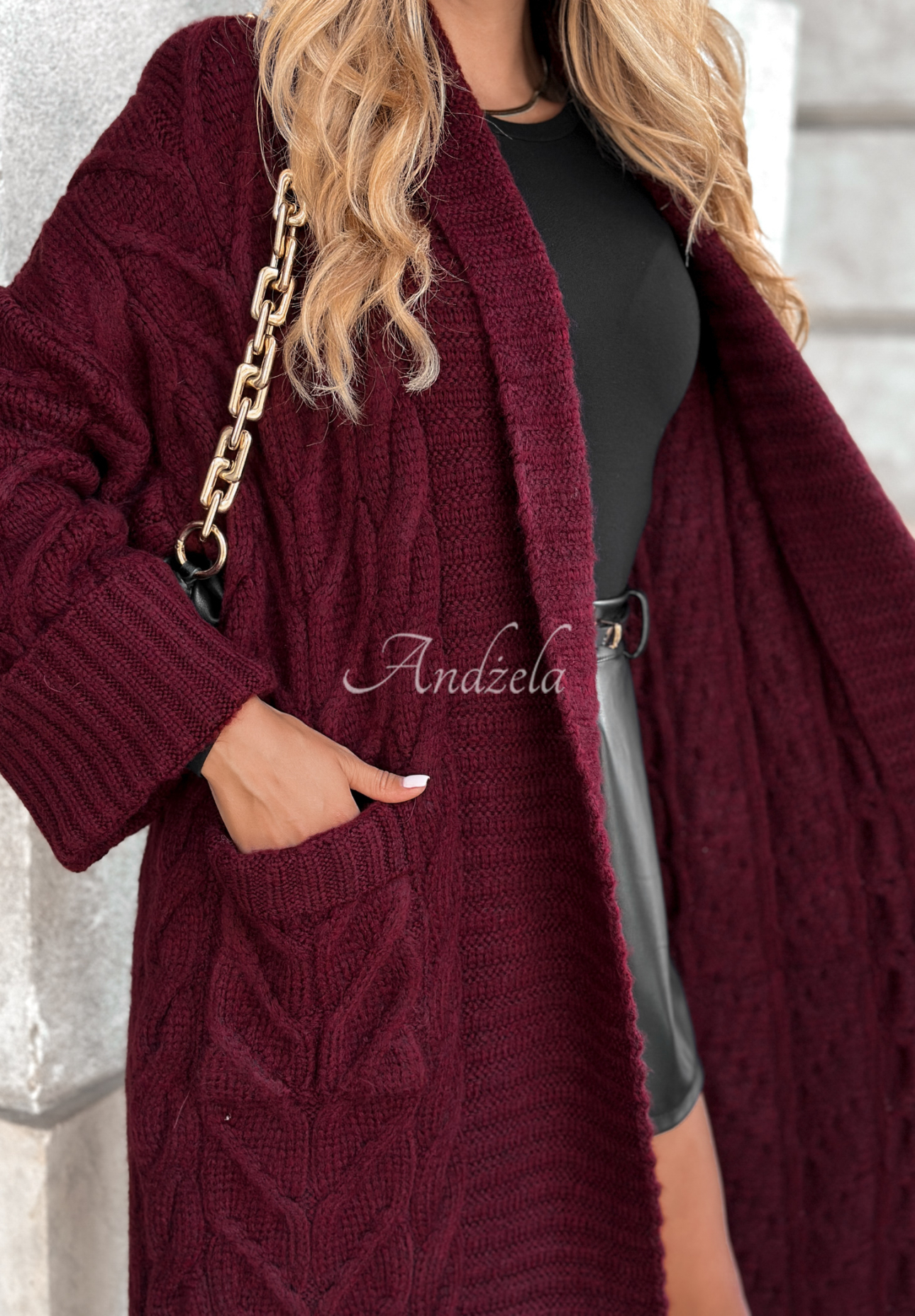 Langer Strickcardigan Only Forward Burgunderrot