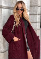 Długi pleciony Cardigan Only Forward Burgunderrot