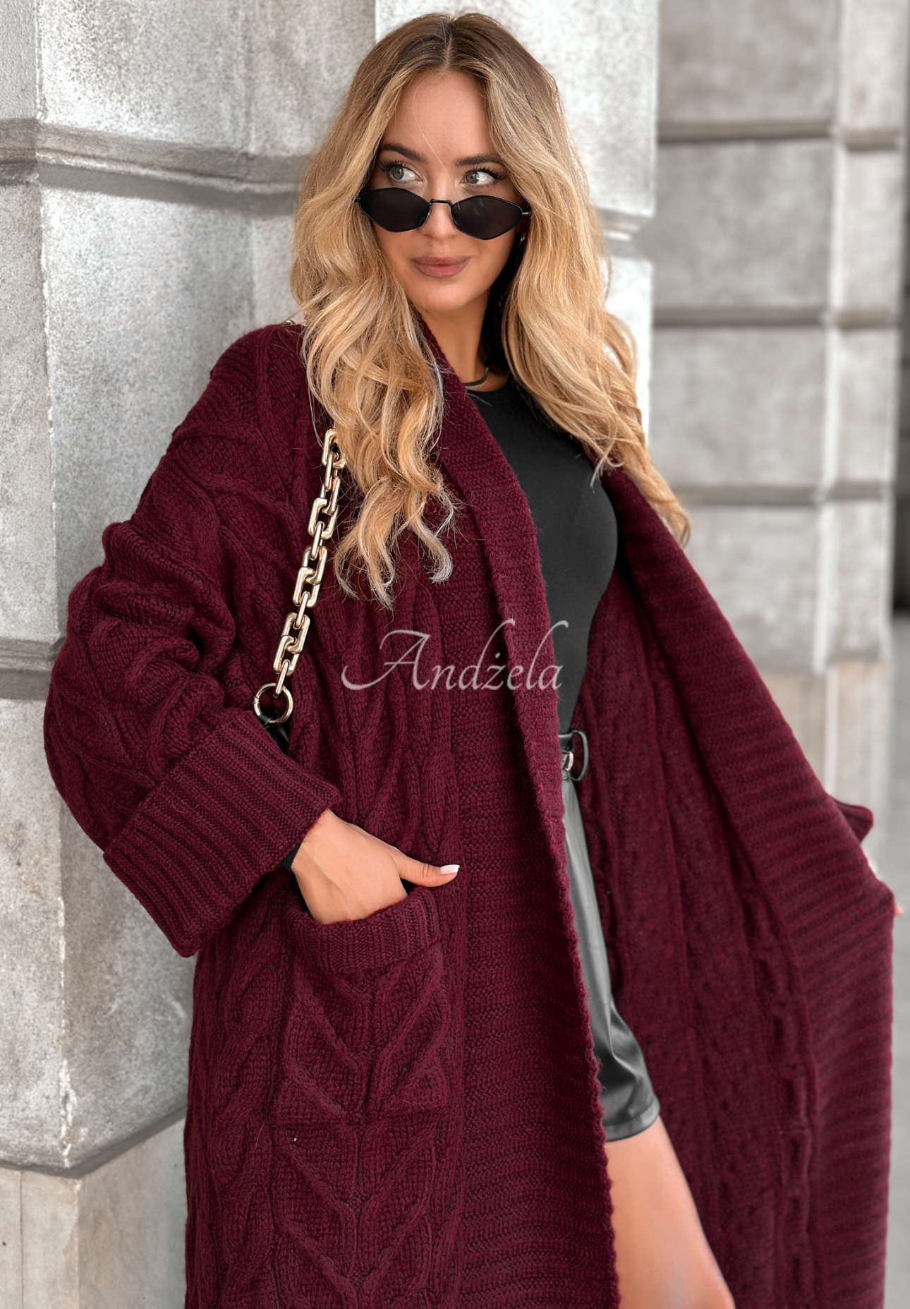 Langer Strickcardigan Only Forward Burgunderrot