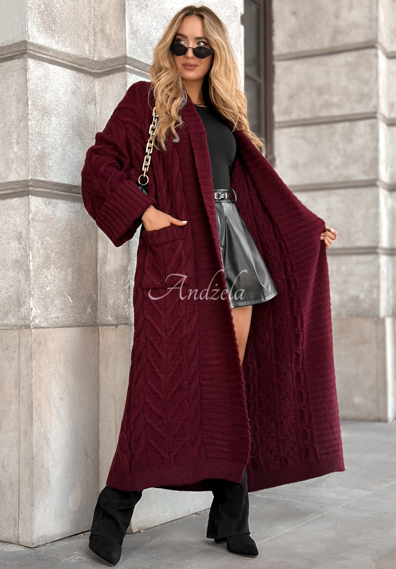 Langer Strickcardigan Only Forward Burgunderrot