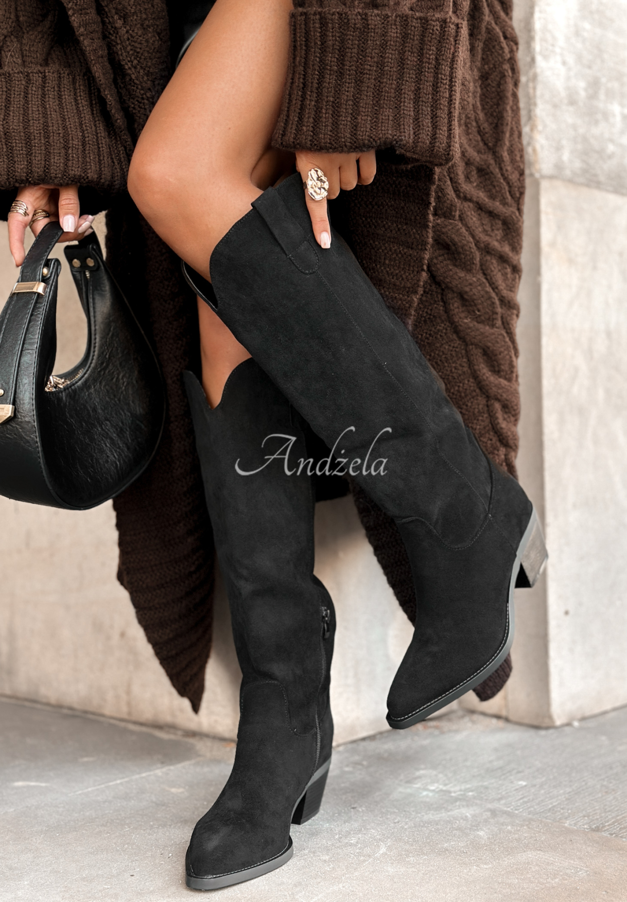Lange Wildlederstiefel Weather Channel Schwarz