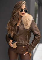 Skórzana Jacke z futerkiem Unsaid Words Schokoladenbraun