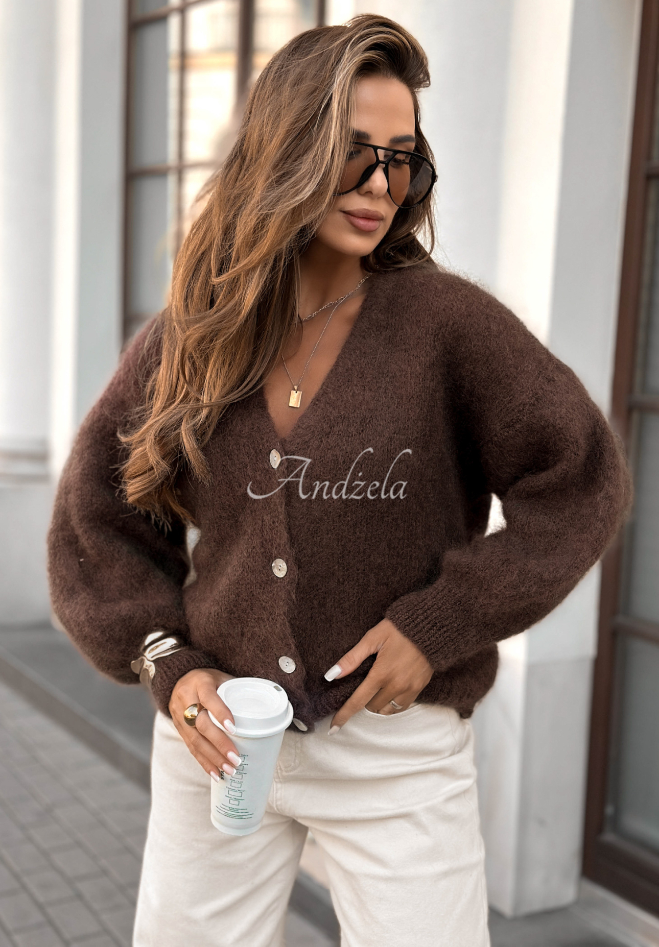 Kurze Strickjacke aus Mohair Touch Of Autumn Schokoladenbraun