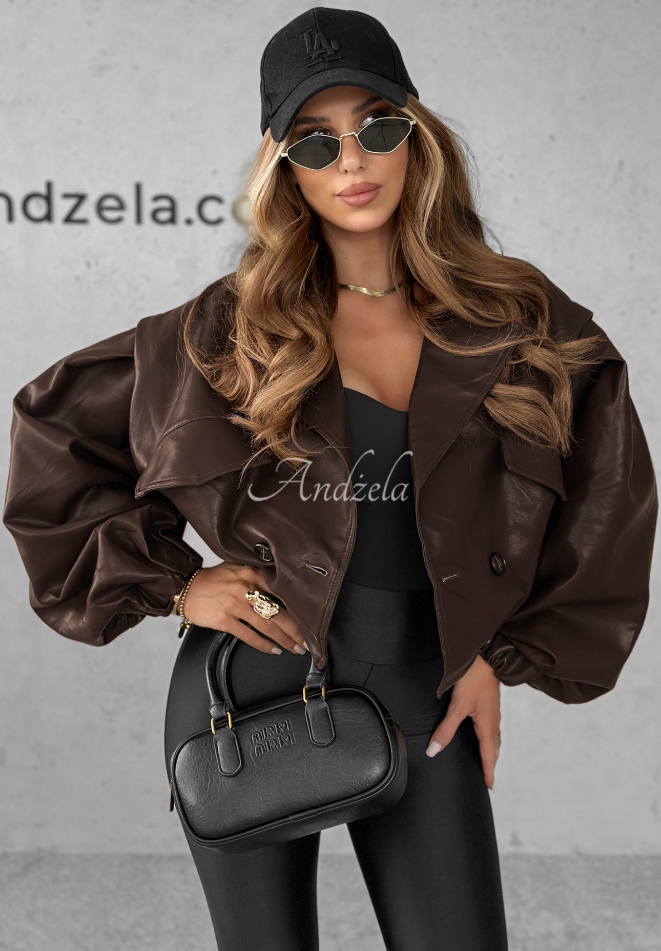 Oversize Lederjacke 80s Vibe Schokoladenbraun