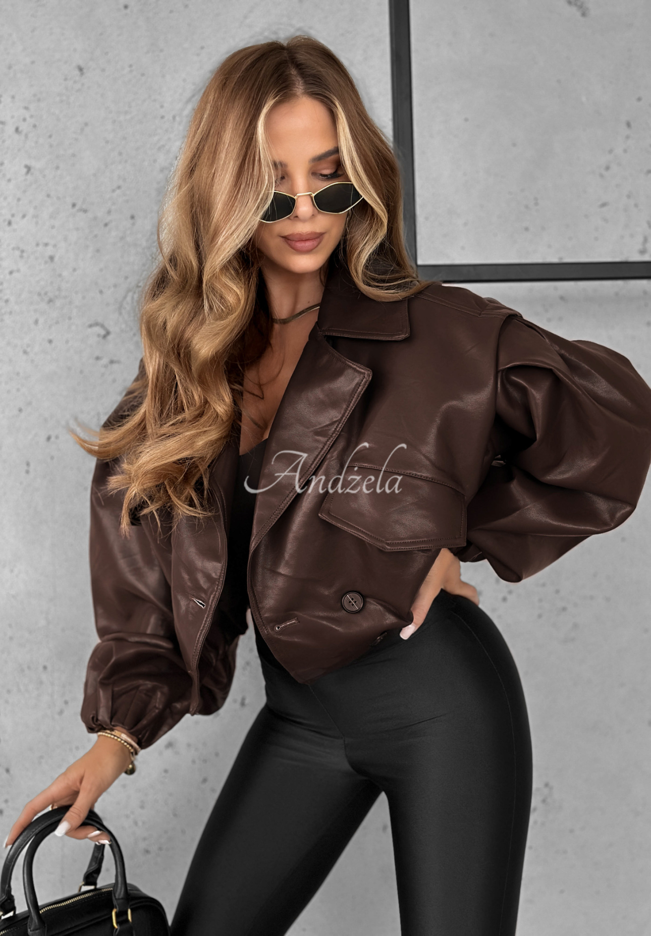 Oversize Lederjacke 80s Vibe Schokoladenbraun